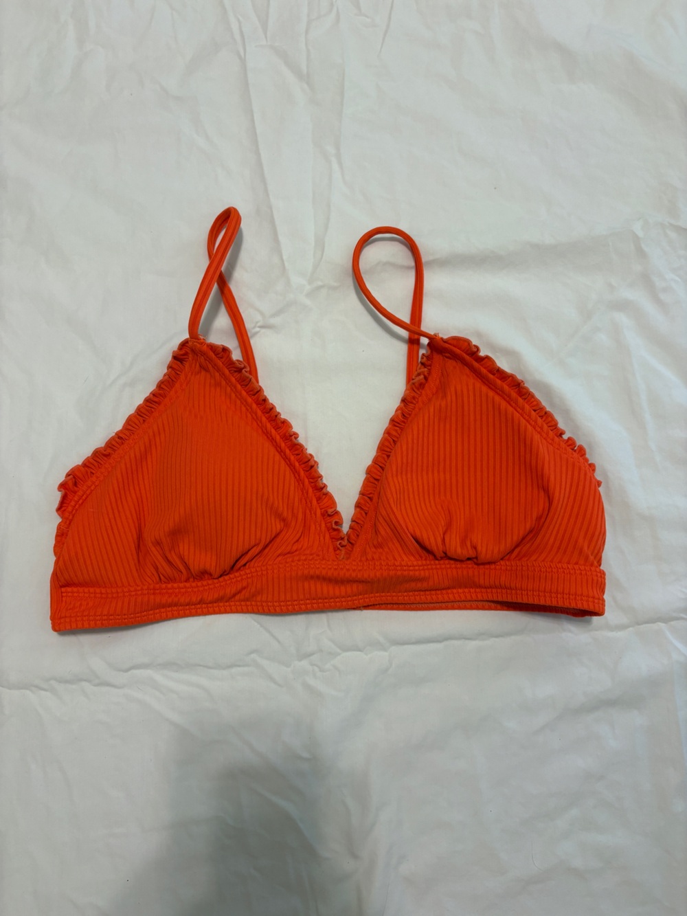 Women's Orange Ruffle Triangle Bikini Top